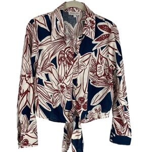 Rachel Zoe Floral Linen Blend Long Sleeve Tie Front Blouse